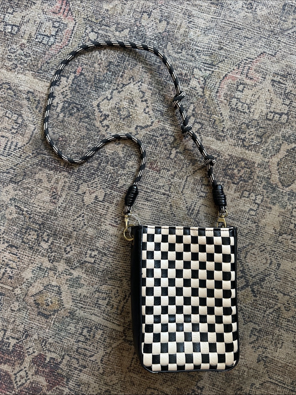 Target universal thread crossbody bag checkered black and white